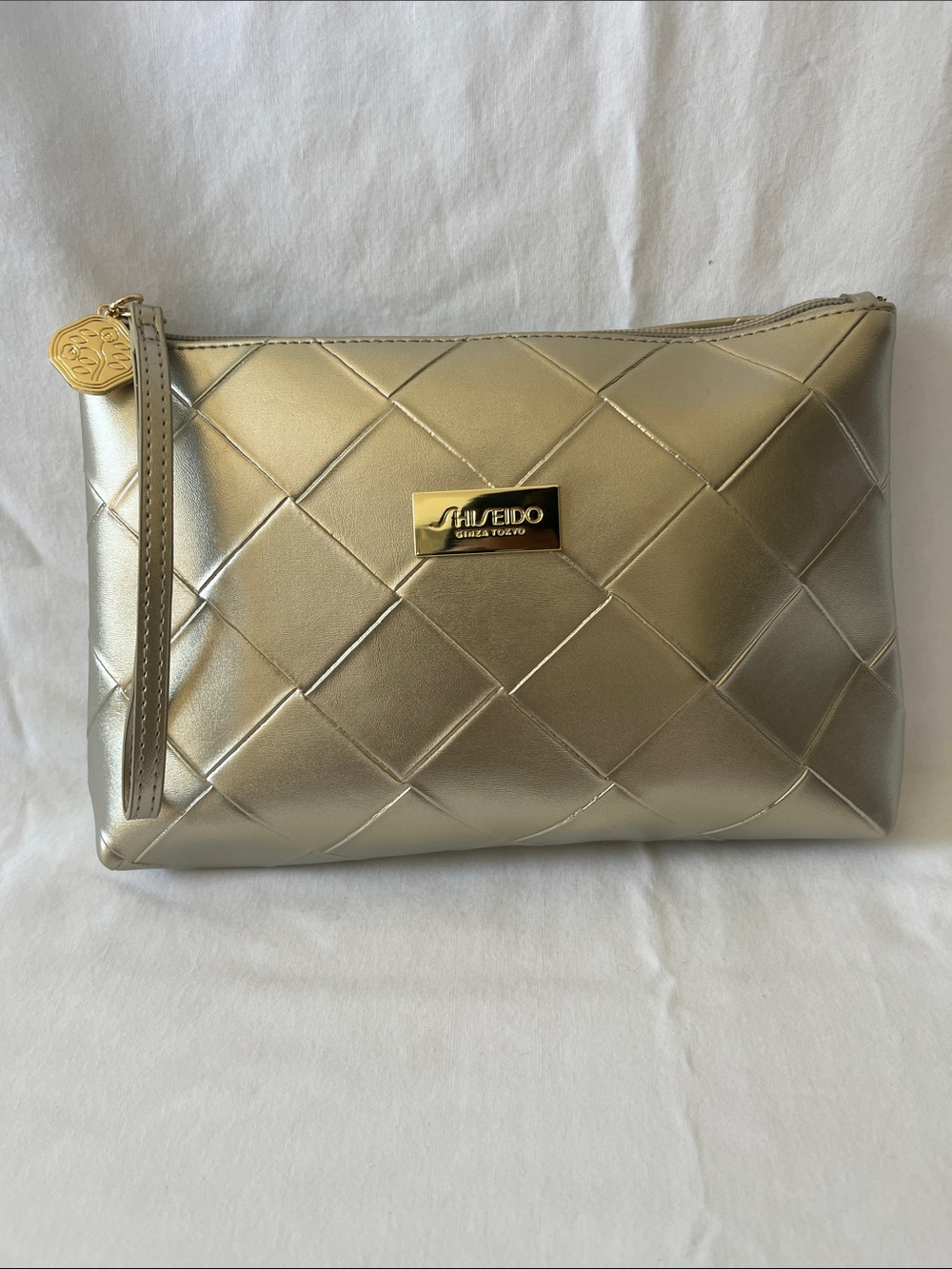 Shiseido Metallic Gold Quilted Wristlet Clutch